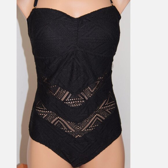 NWT Jessica Simpson Swimsuit 1 one piece Crochet Sz S Strap Black Bandeau - Picture 1 of 5